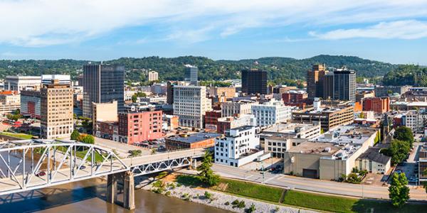 Aerial overlooking the City of Charleston, West Virginia